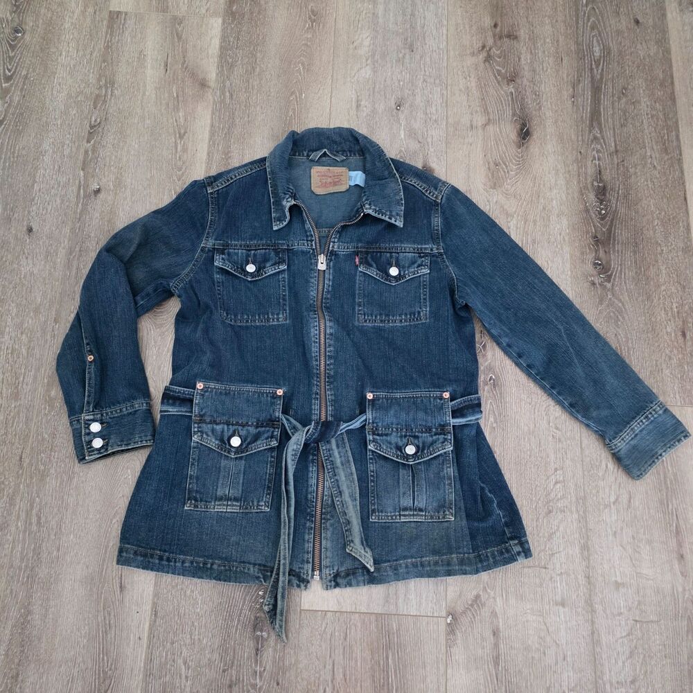 VTG Levi's Denim Bush Jacket 1X Coat Belted Western Chore Barn Rodeo Y2K Rare